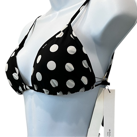 Aqua Polka Dot Triangle Bikini Top Black White Back Tie Adjustable Straps L NEW - Picture 4 of 10